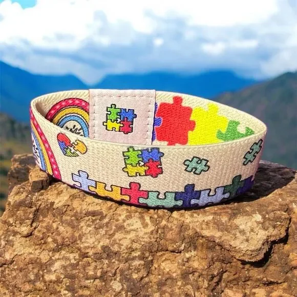 Autism Bright Puzzle Piece Elastic Wristband - Picture 5 of 11